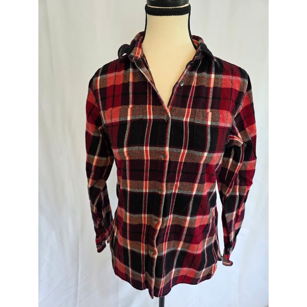 Woolrich Women Plaid Flannel Shirt Red Black Long Sleeve Button Up Size S